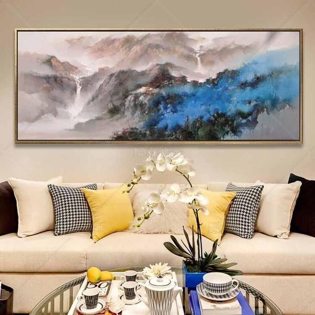 Famous Handpainted Blue Mountain Dark Cloud Abstract Modern Wall Pertaining To Dark Blue Abstract Wall Art (View 18 of 20)