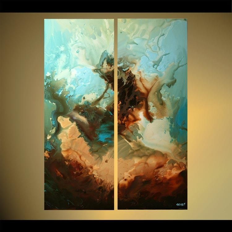 Huge Abstract Painting Blue Brown Wall Art On Canvas Ready To Hang Inside Blue And Brown Abstract Wall Art (Photo 6 of 20)
