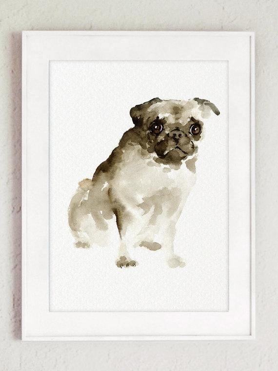 Pug Dog Wall Art Watercolor Painting Brown Dog Portrait Pet For Abstract Dog Wall Art (View 6 of 20)