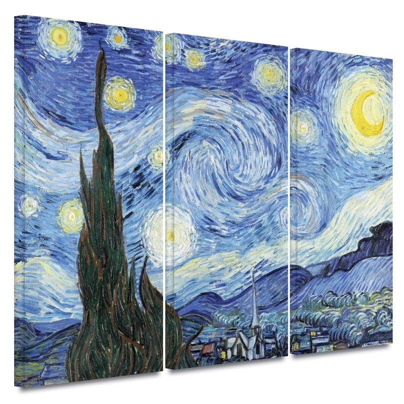 Starry Night"vincent Van Gogh 3 Piece Painting Print On Canvas Within Vincent Van Gogh Multi Piece Wall Art (View 6 of 20)