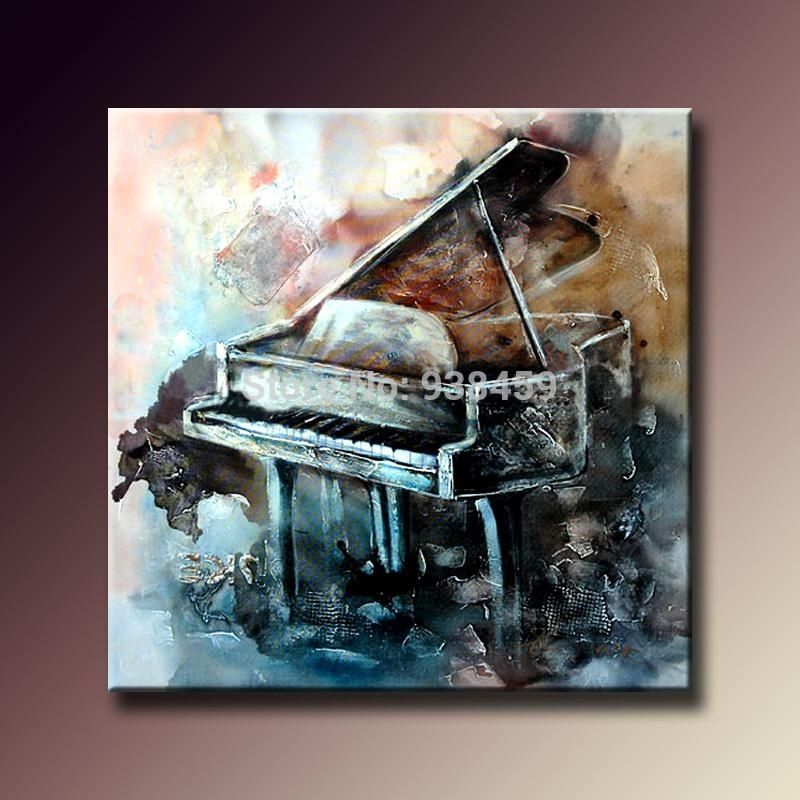 100% Hand Painted Oil Paintings On Canvas Musical Instrument For Abstract Piano Wall Art (View 1 of 20)