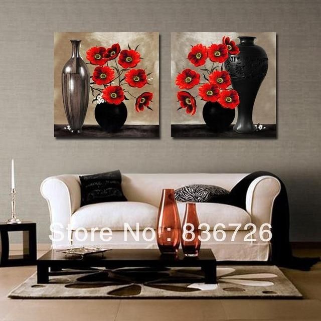 2 Piece Canvas Wall Art Abstract Paintings Black And Red Wall Intended For Abstract Office Wall Art (View 8 of 20)