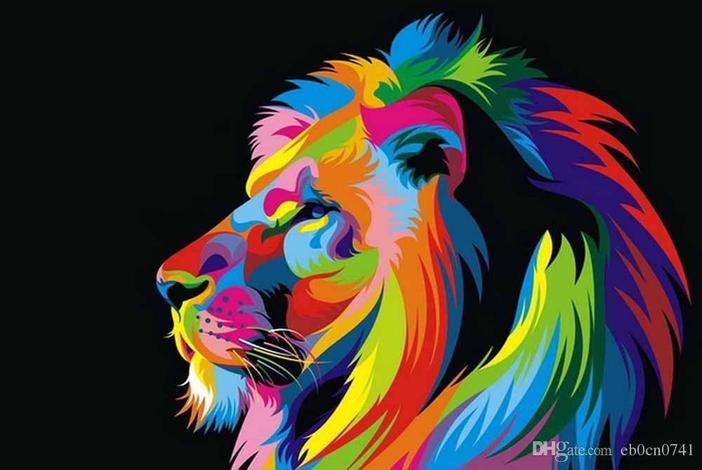 2018 !oil Paintings Canvas Abstract Lion Colorful Animals Wall Art Inside Abstract Lion Wall Art (View 9 of 20)
