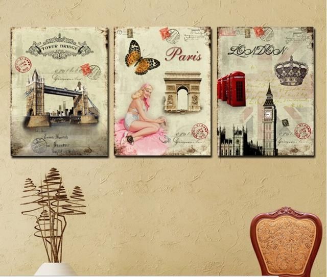 3 Panel Wall Art Picture Europe Retro Decorative Paintings Famous In Retro Canvas Wall Art (View 12 of 20)