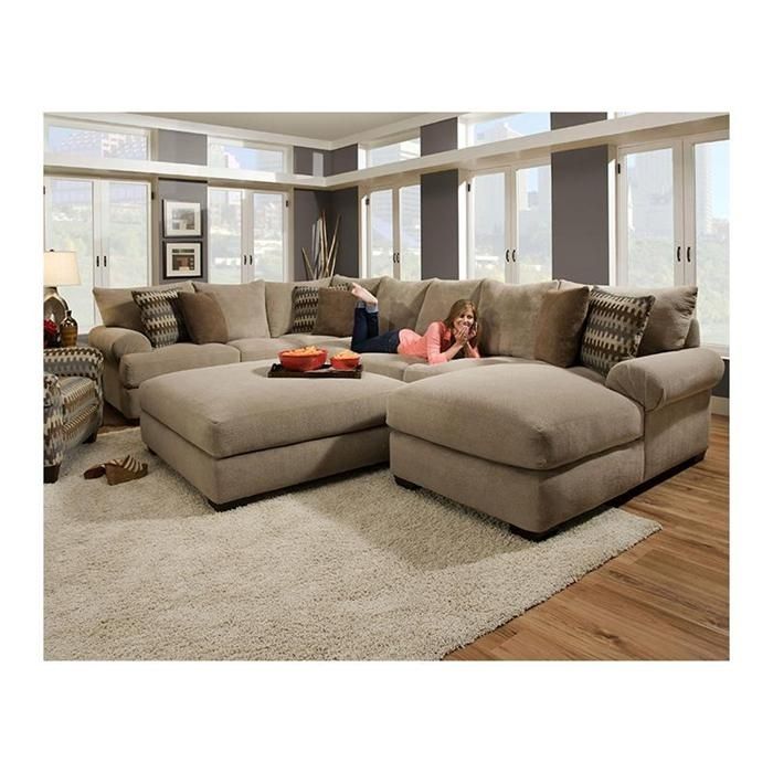 3 Piece Sectional Sofa And Ottoman In Bacarat Taupe | Nebraska Throughout Sectional Sofas With Ottoman (View 8 of 10)