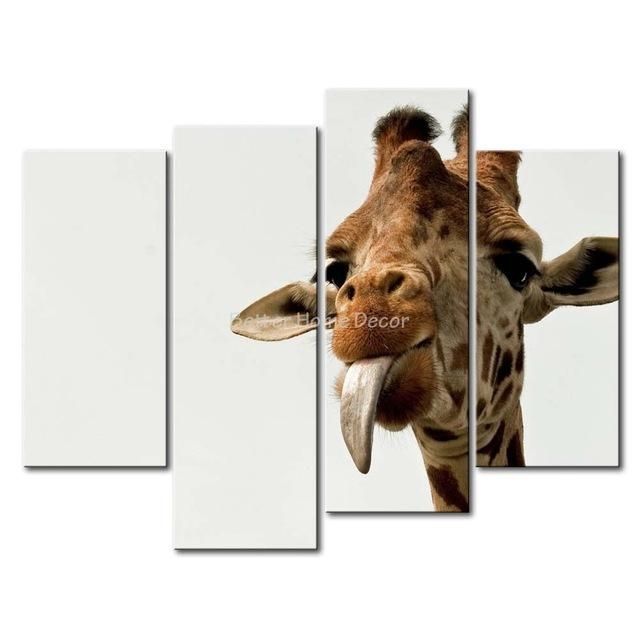 3 Piece Wall Art Painting Giraffe Sticking Tongue Out Print On Inside Giraffe Canvas Wall Art (View 20 of 20)