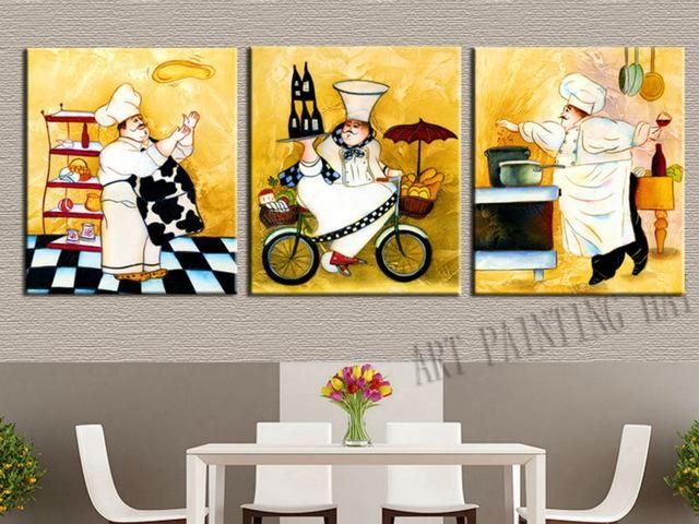 3 Pieces Modern Abstract Canvas Painting Funny Chef Wall Art For With Abstract Kitchen Wall Art (Photo 3 of 20)