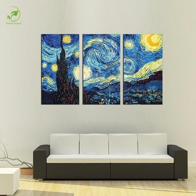 3Pcs Masters Starry Night Vincent Van Gogh Prints Reputation Oil Intended For Masters Canvas Wall Art (View 3 of 20)