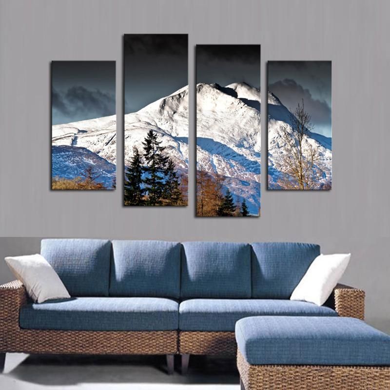 4 Pcs Canvas Wall Paintings Snow Mountain Decorative Oil Painting With Mountains Canvas Wall Art (View 16 of 20)