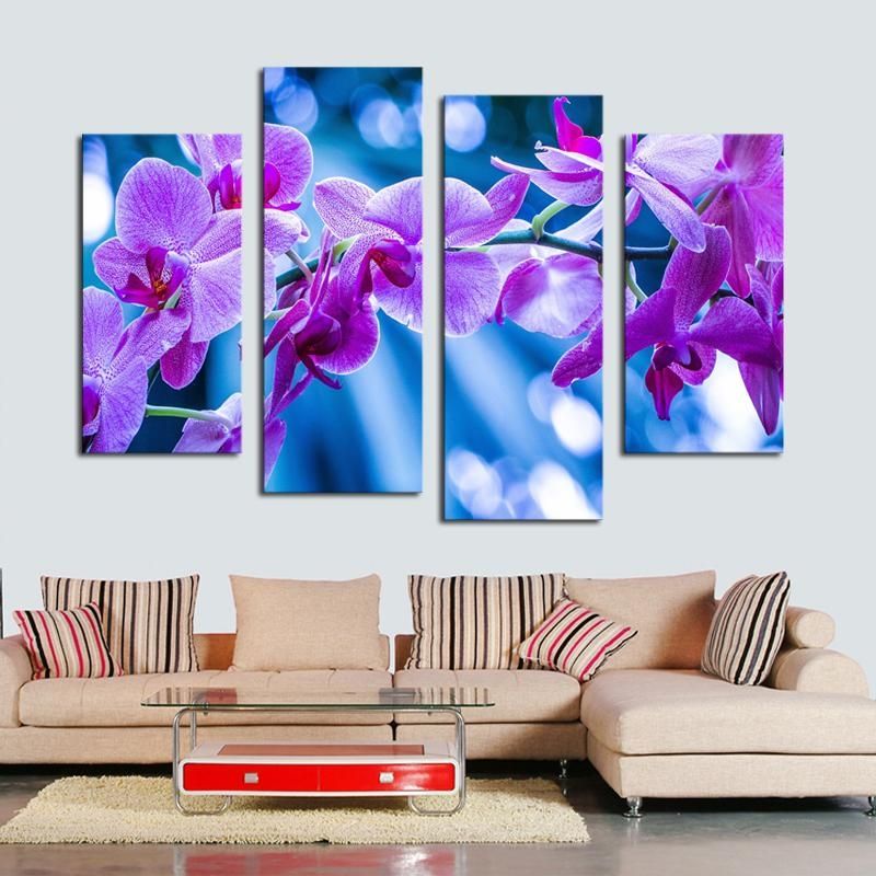 4 Pcs Dreamy Purple Flower Wall Art Picture Home Decoration Living For Purple Flowers Canvas Wall Art (View 11 of 20)