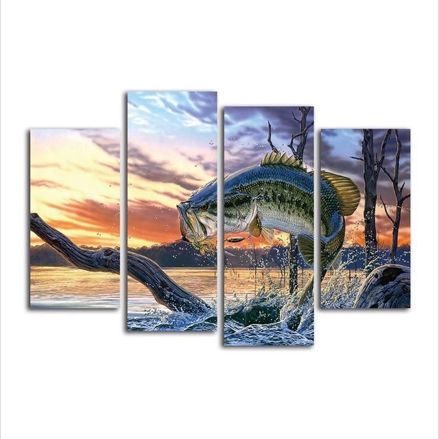 4 Piece Jumping Fish Hd Print Canvas Wall Art Wild Life Landscape For Jump Canvas Wall Art (View 8 of 20)