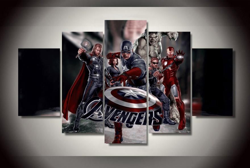 5 Panel "the Avengers Movie" Canvas Painting | Marvel Avengers Throughout Movies Canvas Wall Art (View 13 of 20)