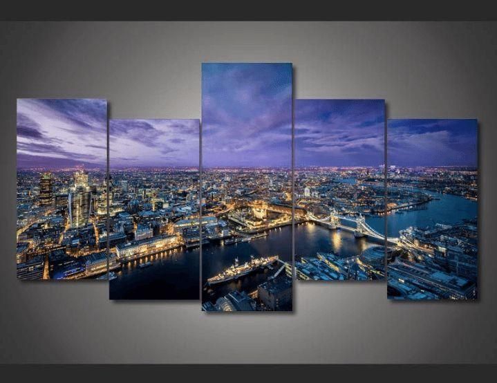 5 Panel "the City Of Velosh" Canvas Painting | Wall Canvas Regarding Canvas Wall Art Of London (View 15 of 20)