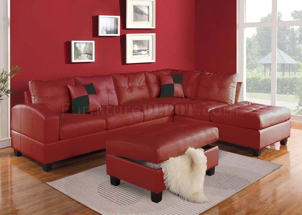 51185 Kiva Sectional Sofa In Red Bonded Leatheracme With Red Sectional Sofas With Ottoman (View 1 of 10)