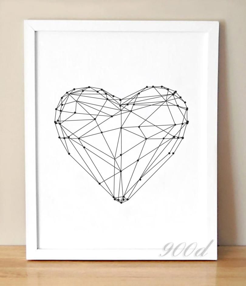 900D Geometric Heart Shape Canvas Art Print Painting Poster, Wall Regarding Hearts Canvas Wall Art (View 14 of 20)