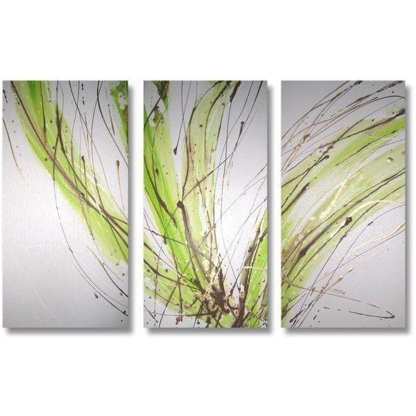 Abstract Art Canvas Painting White Lime Green Brown Gold (View 10 of 20)