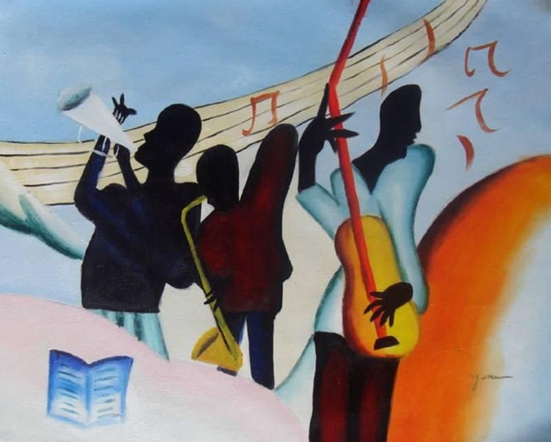 African American Jazz Band Black Art Oil Painting | Art For Abstract Jazz Band Wall Art (Photo 15 of 20)