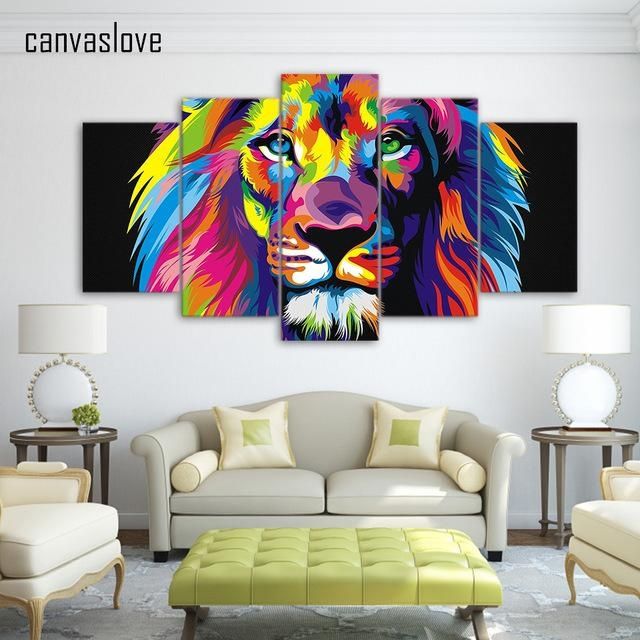 Aliexpress : Buy 5 Pieces Canvas Paintings Printed Abstract Inside Abstract Lion Wall Art (View 19 of 20)