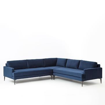 Andes L Shaped Sectional – Ink Blue (Performance Velvet) | West Elm With Regard To Velvet Sectional Sofas (Photo 1 of 10)