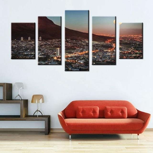 Art Gallery Painting Cape Town Mountain With Moon South Africa Within Cape Town Canvas Wall Art (View 1 of 20)
