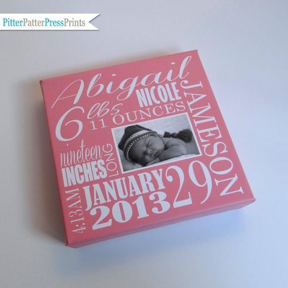 Baby Birth Announcement Canvas // Personalized Girl's Name Art In Personalized Nursery Canvas Wall Art (Photo 3 of 20)