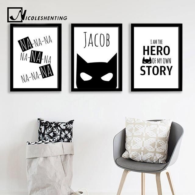 Batman Mask Wall Art Canvas Print Personalized Name Custom Poster Throughout Custom Nursery Canvas Wall Art (View 20 of 20)
