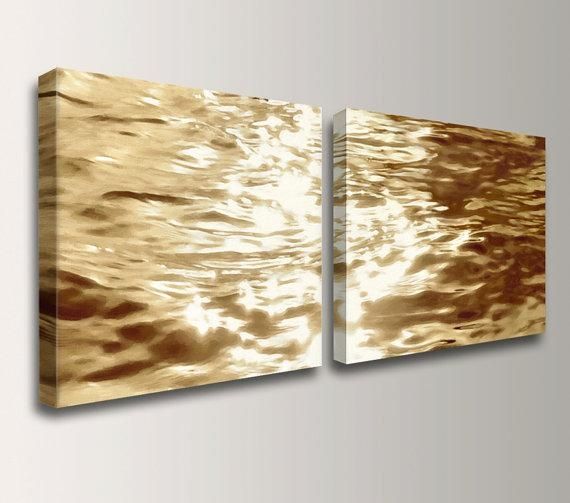 Beach Art Canvas Print Gold Water Reflections Wall Decor Throughout Canvas Wall Art Pairs (View 13 of 20)