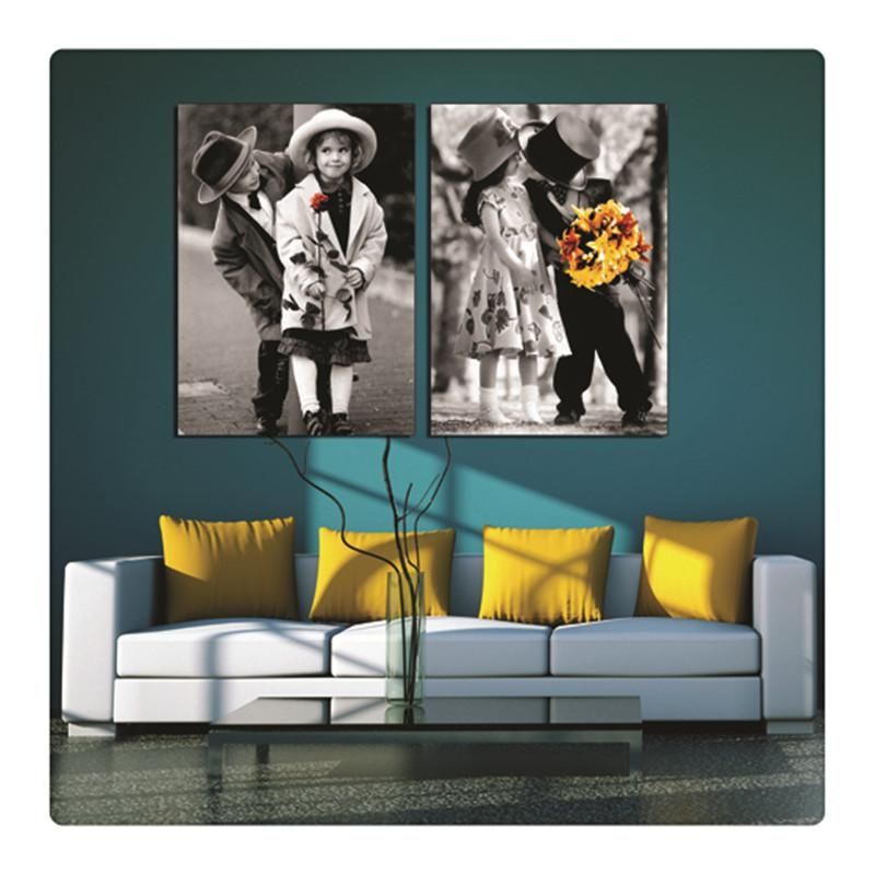 Black And White Little Pair Of Lovers With Flowers Wall Pictures Intended For Canvas Wall Art Pairs (View 1 of 20)