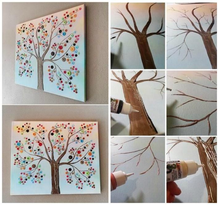 Button Tree Canvas Wall Art | Diy Cozy Home Inside Diy Canvas Wall Art (View 13 of 20)