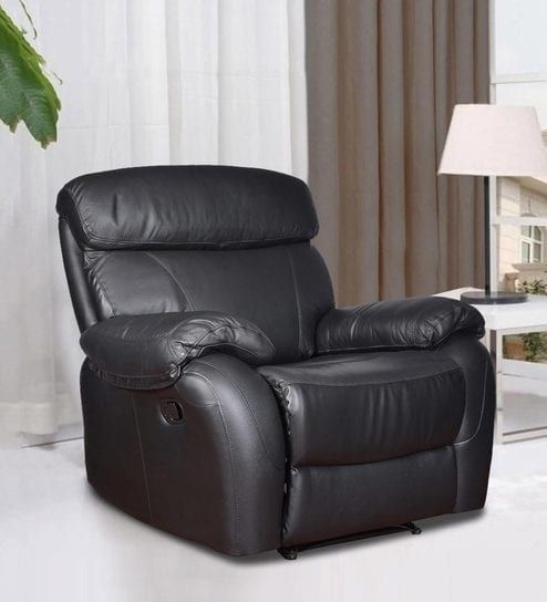 Buy Single Seater Half Leather Manual Recliner Rocker Sofa In Black With Single Sofas (View 6 of 10)
