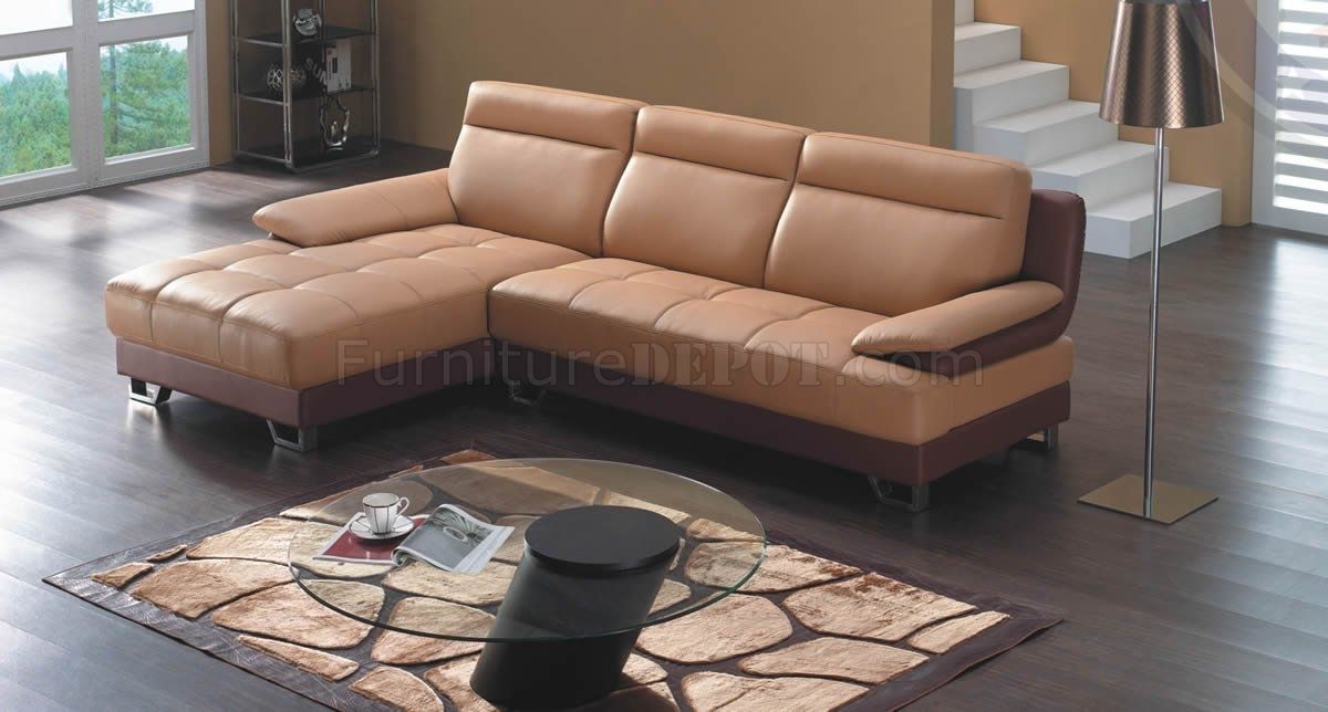 Camel & Brown Bonded Leather 8045 Modern Sectional Sofa For Camel Sectional Sofas (View 10 of 10)
