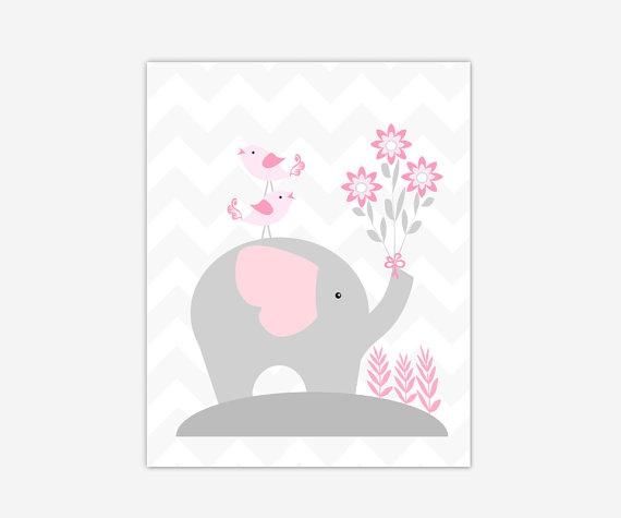 Canvas Baby Girl Nursery Art Pink Gray Grey Elephant Canvas Prints With Nursery Canvas Wall Art (View 13 of 20)