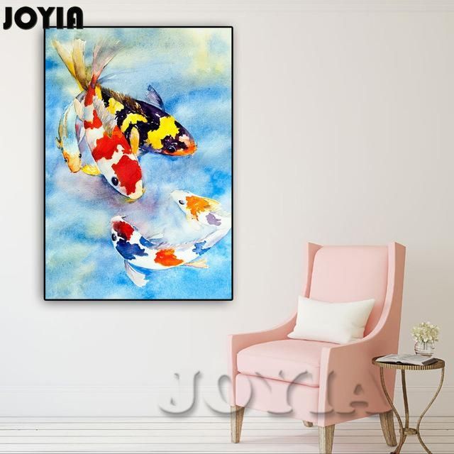 Color Koi Fish Canvas Wall Art, Lucky Fishes Wall Painting Print Inside Koi Canvas Wall Art (View 17 of 20)