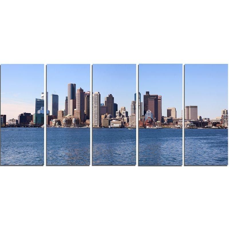 Designart Boston Skyline Panorama 5 Piece Wall Art On Wrapped Pertaining To Panoramic Canvas Wall Art (View 18 of 20)
