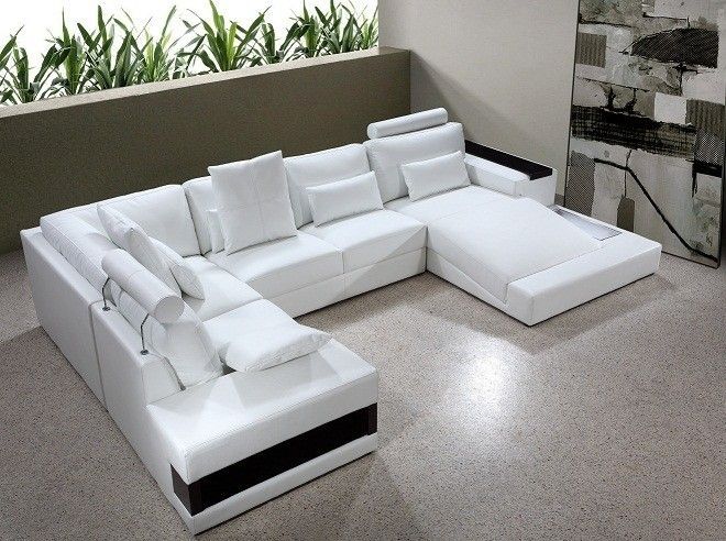 Diamond Modern White Leather "u" Shaped Sectional Sofa W/ Lights With Modern U Shaped Sectional Sofas (View 8 of 10)