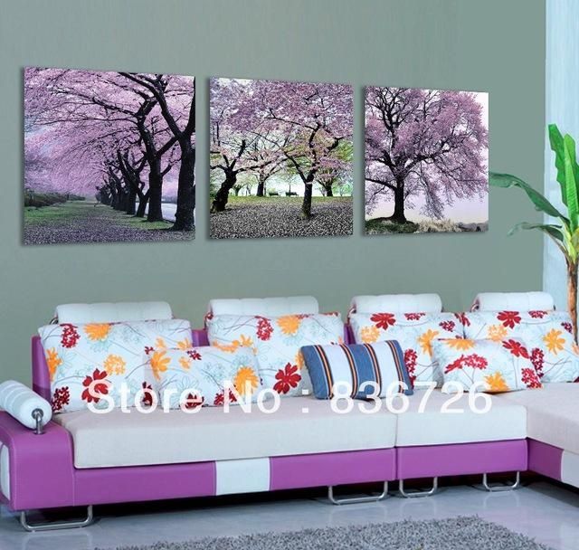 Free Shipping 3 Piece Canvas Wall Art Flower Wall Canvas Paintings Throughout Purple Flowers Canvas Wall Art (View 5 of 20)