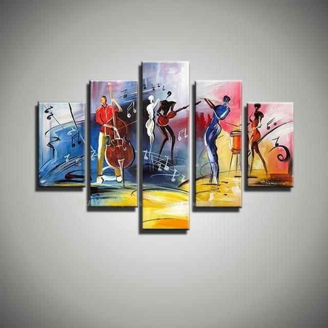 Free Shipping Modern Abstract Figure Painting Painted 5 Piece With Regard To Jazz Canvas Wall Art (View 15 of 20)