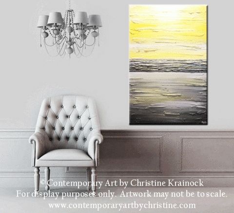 Giclee Print Art Abstract Yellow Grey Painting Vertical Wall Art Intended For Grey Abstract Canvas Wall Art (View 7 of 20)