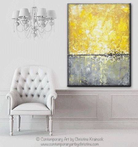 Giclee Print Art Yellow Grey Abstract Painting Canvas Prints With Grey Abstract Canvas Wall Art (View 18 of 20)