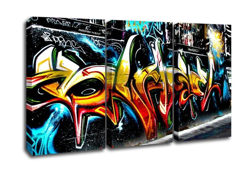 Graffiti Abstract Art Urban 3 Panel Canvas 3 Panel Set Canvas Pertaining To Abstract Graffiti Wall Art (View 15 of 20)