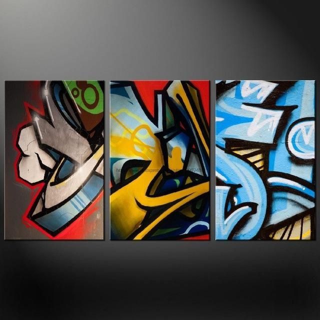 Graffiti Set Of Three Canvas S Picture Wall Art Oil Paintings Pertaining To Graffiti Canvas Wall Art (View 3 of 20)