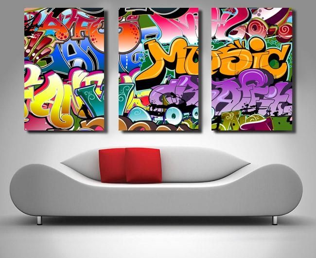 Graffiti Street Art Canvas Wall Print Triptych Set With Regard To Graffiti Canvas Wall Art (View 1 of 20)