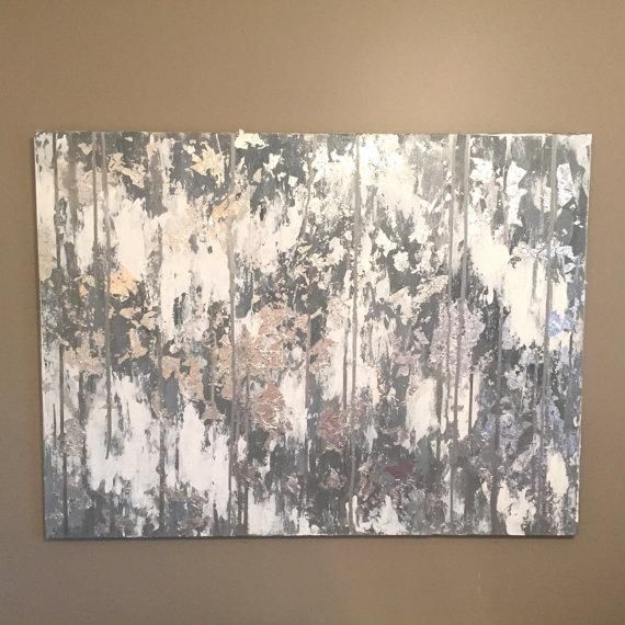 Grey Abstract Canvas Art, Silver Leaf Abstract Painting, Silver In Gray Abstract Wall Art (View 1 of 20)
