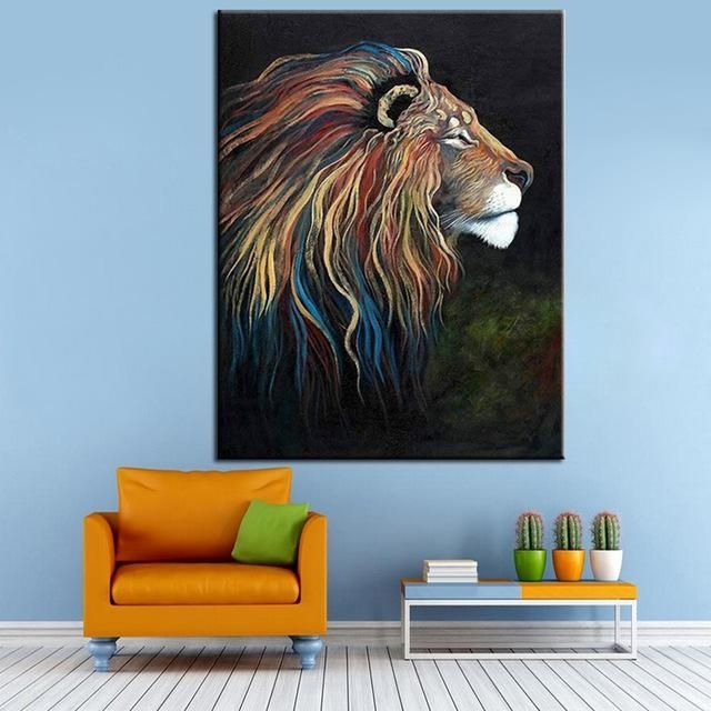 Hand Painted Acrylic Painting On Canvas Colorful Lion Canvas Oil Pertaining To Abstract Lion Wall Art (View 14 of 20)