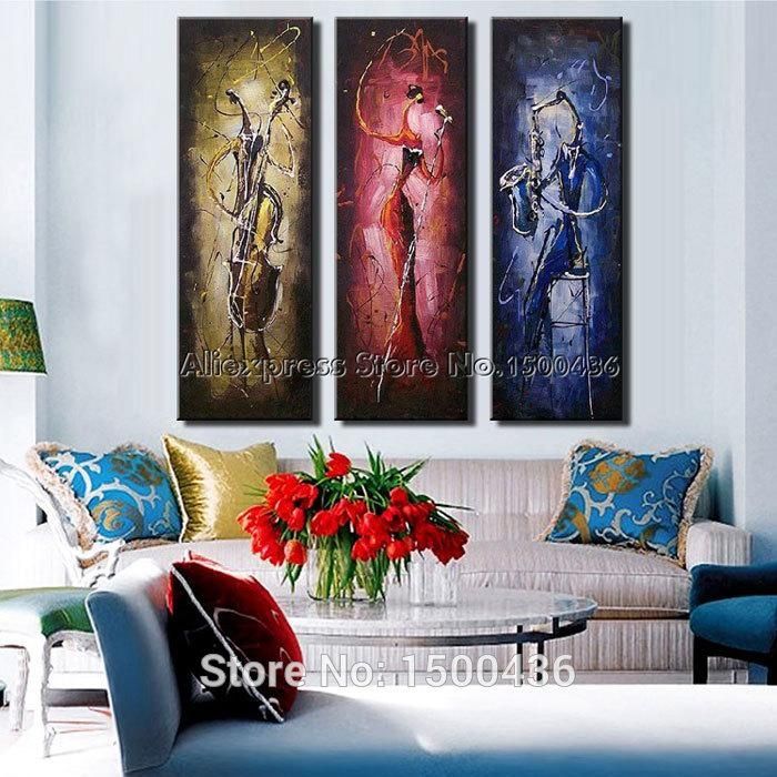 Hand Painted Music Canvas Abstract Oil Painting Wall Art 3 Piece With Regard To Abstract Music Wall Art (Photo 14 of 20)