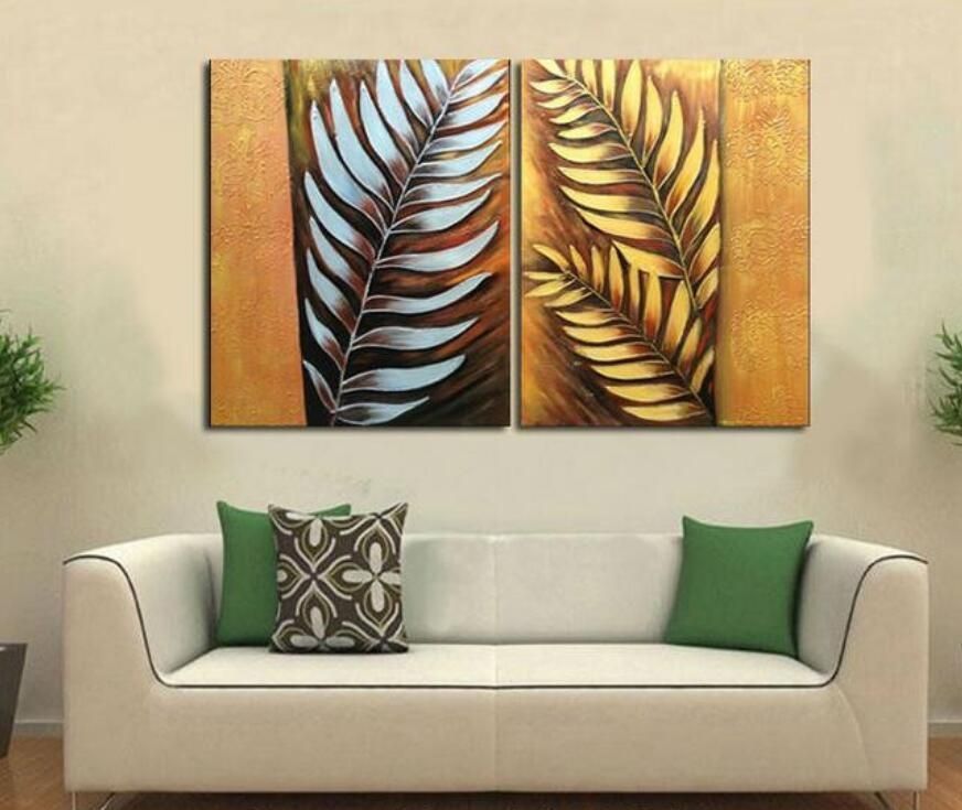 Handpainted 2 Pieces Canvas Art Abstract Metal Wall Silver Tree Pertaining To Abstract Leaf Metal Wall Art (View 15 of 20)
