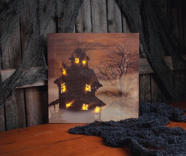 Haunted House Halloween Picture With Lightsradiance Lighted Canvas Inside Halloween Led Canvas Wall Art (View 3 of 20)