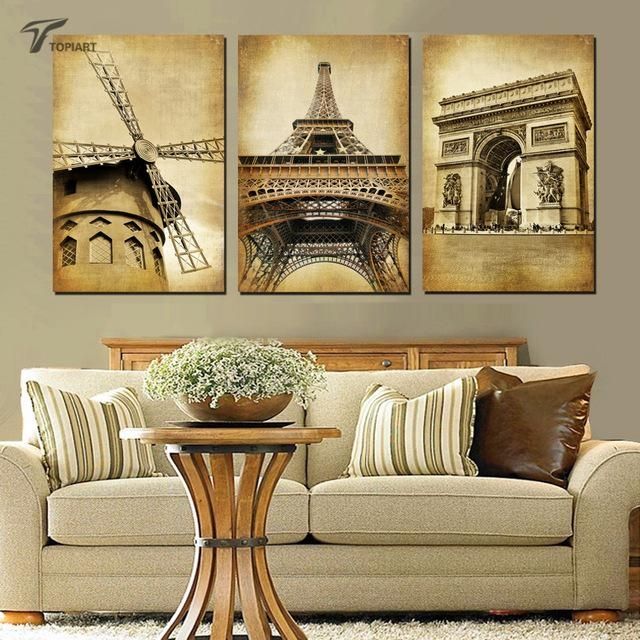 Home Decor Paintings 3 Panel Classic Paris Oil Painting On Canvas Pertaining To Canvas Wall Art Of Paris (View 1 of 20)
