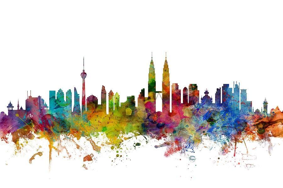 Kuala Lumpur Malaysia Skyline Digital Artmichael Tompsett Intended For Malaysia Canvas Wall Art (View 17 of 20)