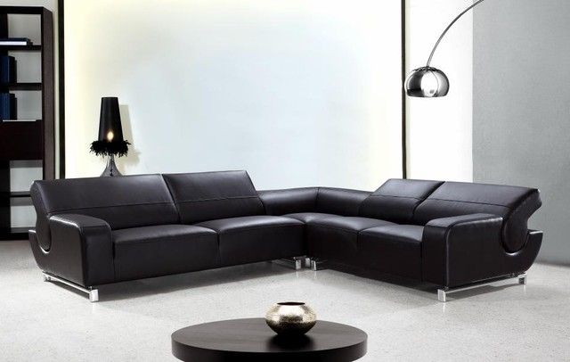 L Shaped Black Leather Sectional Sofa With Adjustable Backrests Inside Leather L Shaped Sectional Sofas (View 2 of 10)